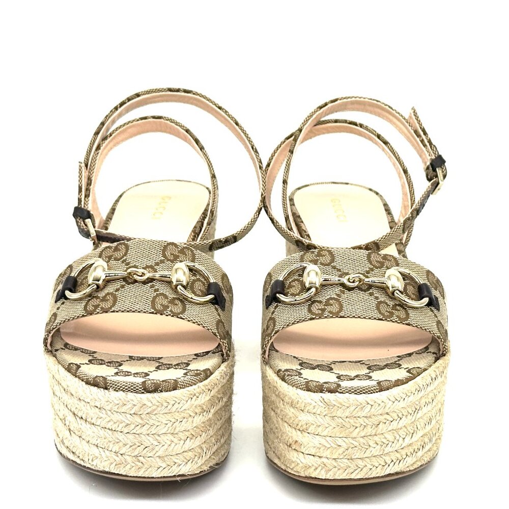 Gucci Horsebit GG Supreme Platform Espadrille Wedge Heel Sandals Shoes - Picture 7 of 16